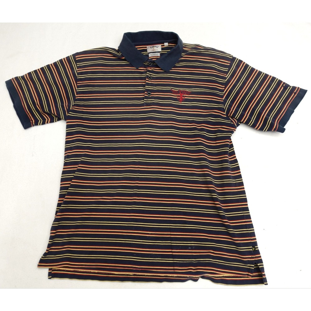 Callaway Golf Polo Shirt Mens L Navy Multicolor Striped Short Sleeve Cotton